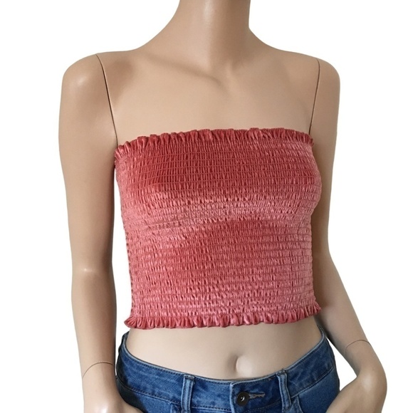 Hollister Shirred Smocked Crop Tube Top Tank Ruffles and Velvet Pullover - Picture 6 of 14